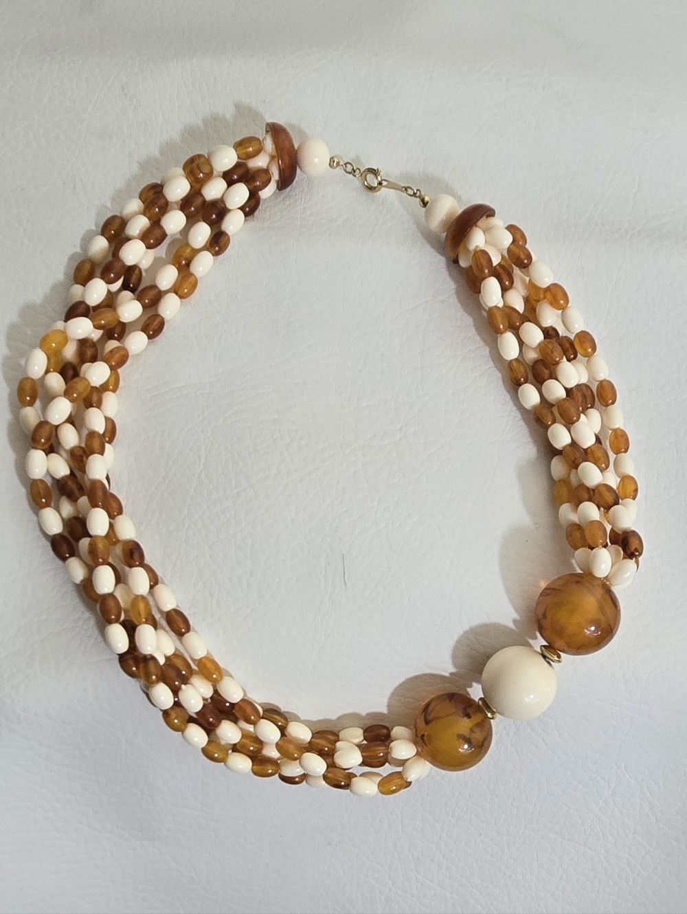 Vintage Amber and Cream Multi-Strand Beaded Necklace